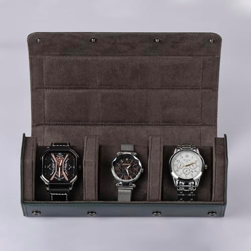 Watch Travel Case for Men  3 Slot Watch Box Organizer Display Case   Portable Watch Storage & Travel Case   Watch Roll Fits All Wrist Watches & Smart Watches Up to 50mm