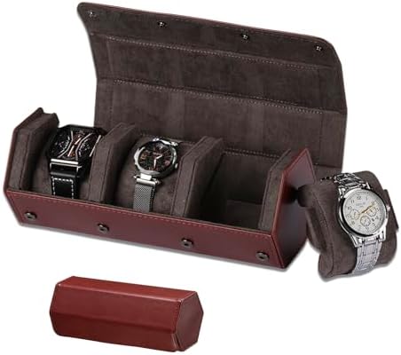 Watch Travel Case for Men  3 Slot Watch Box Organizer Display Case   Portable Watch Storage & Travel Case   Watch Roll Fits All Wrist Watches & Smart Watches Up to 50mm