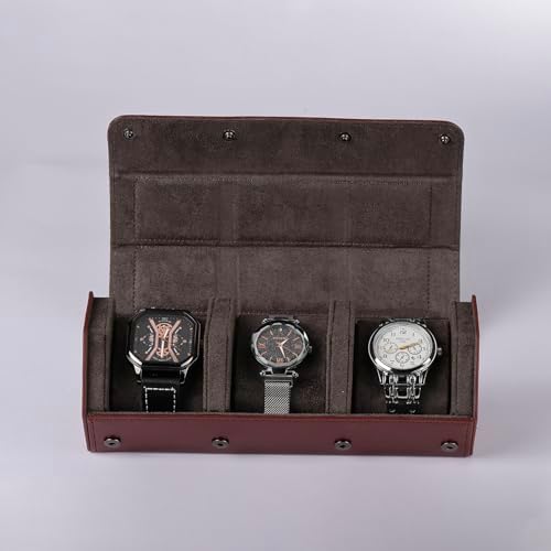 Watch Travel Case for Men  3 Slot Watch Box Organizer Display Case   Portable Watch Storage & Travel Case   Watch Roll Fits All Wrist Watches & Smart Watches Up to 50mm