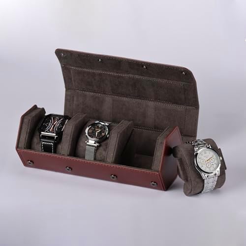 Watch Travel Case for Men  3 Slot Watch Box Organizer Display Case   Portable Watch Storage & Travel Case   Watch Roll Fits All Wrist Watches & Smart Watches Up to 50mm