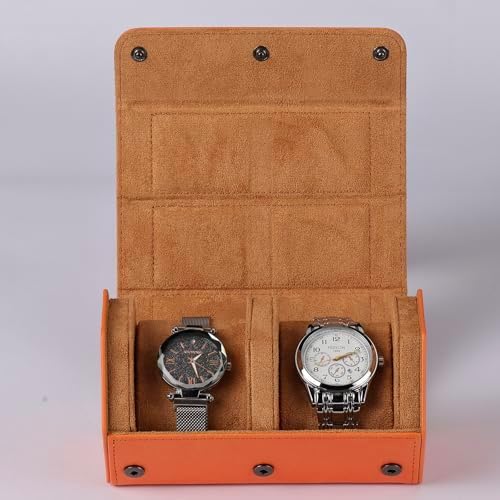 Watch Travel Case for Men  3 Slot Watch Box Organizer Display Case   Portable Watch Storage & Travel Case   Watch Roll Fits All Wrist Watches & Smart Watches Up to 50mm