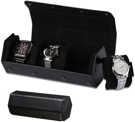 Watch Travel Case for Men  3 Slot Watch Box Organizer Display Case   Portable Watch Storage & Travel Case   Watch Roll Fits All Wrist Watches & Smart Watches Up to 50mm