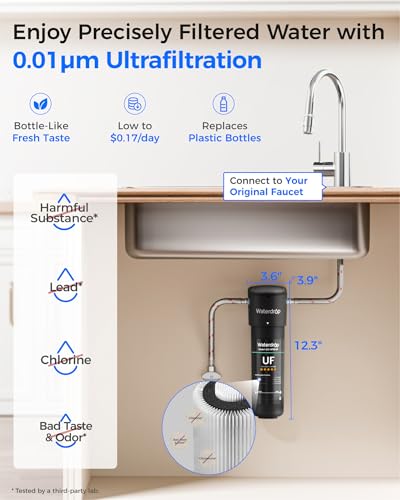 Waterdrop 10UA UF 0 01  m Ultra Filtration Under Sink Water Filter System  1 Year  Reduces Lead  Chlorine  Bad Taste & Odor  Direct Connect to Kitchen Faucet  USA Tech