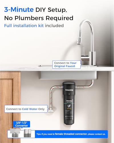 Waterdrop 10UA UF 0 01  m Ultra Filtration Under Sink Water Filter System  1 Year  Reduces Lead  Chlorine  Bad Taste & Odor  Direct Connect to Kitchen Faucet  USA Tech