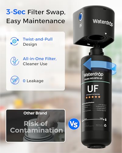 Waterdrop 10UA UF 0 01  m Ultra Filtration Under Sink Water Filter System  1 Year  Reduces Lead  Chlorine  Bad Taste & Odor  Direct Connect to Kitchen Faucet  USA Tech