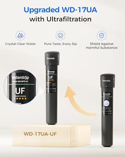 Waterdrop 17UA UF 0 01  m Ultra Filtration Under Sink Water Filter System  3 Years  Reduces Lead  Chlorine  Bad Taste & Odor  Direct Connect to Kitchen Faucet  USA Tech