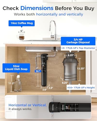 Waterdrop 17UA UF 0 01  m Ultra Filtration Under Sink Water Filter System  3 Years  Reduces Lead  Chlorine  Bad Taste & Odor  Direct Connect to Kitchen Faucet  USA Tech