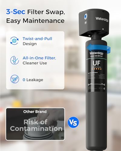 Waterdrop 17UA UF 0 01  m Ultra Filtration Under Sink Water Filter System  3 Years  Reduces Lead  Chlorine  Bad Taste & Odor  Direct Connect to Kitchen Faucet  USA Tech