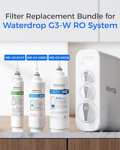 Waterdrop G3 CFCBRO Filter  Replacement for Waterdrop G3 W 400 GPD Reverse Osmosis System  Pack of 1 G3 N1CF  1 G3 N3CB  and 1 G3 N2RO Set Filter