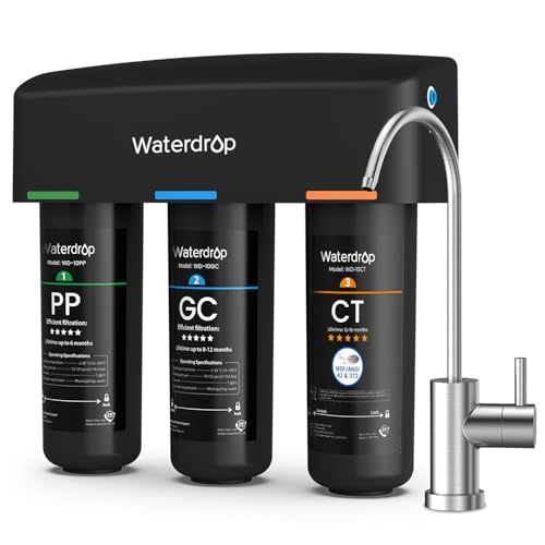 Waterdrop WD-TSA-UF - Filtro de agua para debajo del fregadero de 0.01 μm, sistema de filtración de agua debajo del fregadero, filtración de 9 etapas, reduce el cloro, el sabor y el olor, fluoruro,