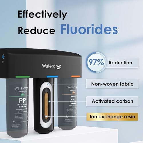 Waterdrop WD-TSA-UF - Filtro de agua para debajo del fregadero de 0.01 μm, sistema de filtración de agua debajo del fregadero, filtración de 9 etapas, reduce el cloro, el sabor y el olor, fluoruro,