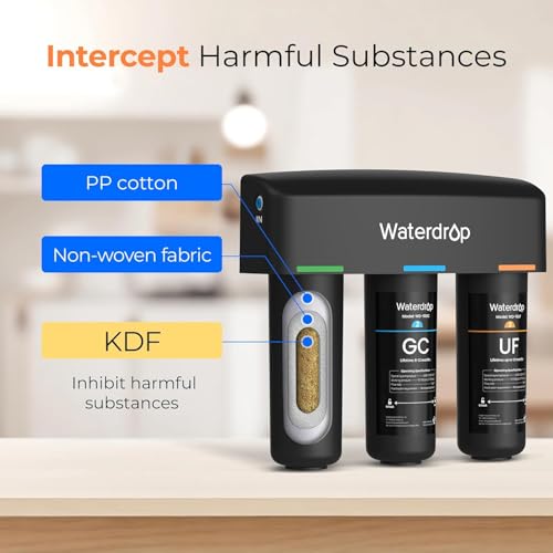 Waterdrop WD-TSA-UF - Filtro de agua para debajo del fregadero de 0.01 μm, sistema de filtración de agua debajo del fregadero, filtración de 9 etapas, reduce el cloro, el sabor y el olor, fluoruro,