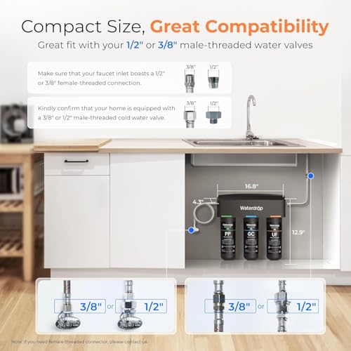 Waterdrop WD-TSA-UF - Filtro de agua para debajo del fregadero de 0.01 μm, sistema de filtración de agua debajo del fregadero, filtración de 9 etapas, reduce el cloro, el sabor y el olor, fluoruro,