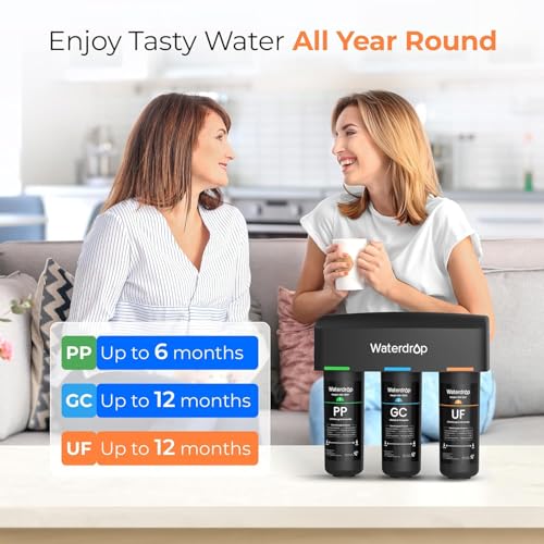 Waterdrop WD-TSA-UF - Filtro de agua para debajo del fregadero de 0.01 μm, sistema de filtración de agua debajo del fregadero, filtración de 9 etapas, reduce el cloro, el sabor y el olor, fluoruro,