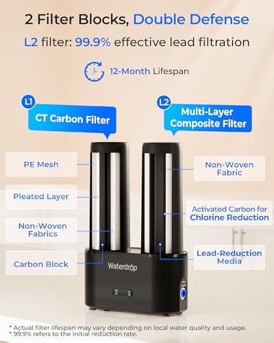 Waterdrop WD-TSA-UF - Filtro de agua para debajo del fregadero de 0.01 μm, sistema de filtración de agua debajo del fregadero, filtración de 9 etapas, reduce el cloro, el sabor y el olor, fluoruro,