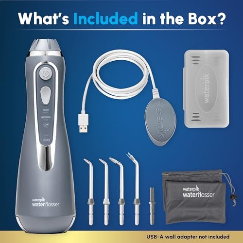 Waterpik Cordless Advanced 2 0 Water Flosser For Teeth  Gums  Braces  Dental Care With Travel Bag and 4 Tips  ADA Accepted  Rechargeable  Portable  and Waterproof  Gray WP 587  Packaging May Vary