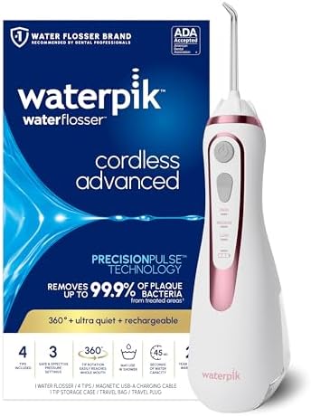 Waterpik Cordless Advanced 2 0 Water Flosser For Teeth  Gums  Braces  Dental Care With Travel Bag and 4 Tips  ADA Accepted  Rechargeable  Portable  and Waterproof  Gray WP 587  Packaging May Vary