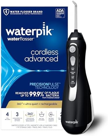 Waterpik Cordless Advanced 2 0 Water Flosser For Teeth  Gums  Braces  Dental Care With Travel Bag and 4 Tips  ADA Accepted  Rechargeable  Portable  and Waterproof  Gray WP 587  Packaging May Vary