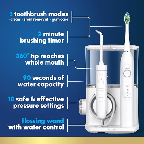 Waterpik Sensonic Complete Care Water Flosser and Rechargeable Electric Toothbrush Combo Set for Teeth Cleaning and Flossing  CC 04  White  Packaging May Vary
