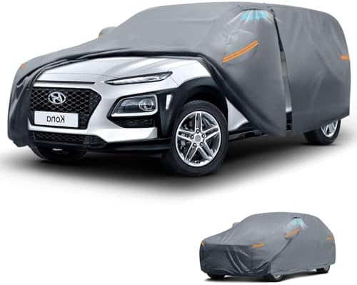 Waterproof Hyundai Kona 2017 2026  Car Cover with Breathable Vents   2026 Upgrade  Premium Covers with Cotton Liner and Zipper Door  Sun Rain Snow Dust Uv Protection  Gift with Towel