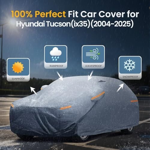Waterproof Hyundai Kona 2017 2026  Car Cover with Breathable Vents   2026 Upgrade  Premium Covers with Cotton Liner and Zipper Door  Sun Rain Snow Dust Uv Protection  Gift with Towel