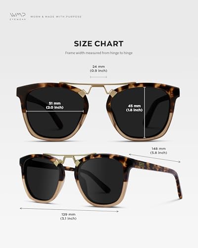 WearMe Pro WMP Eyewear - Gafas de sol polarizadas de gran tamaño para mujer: estilo vintage cuadrado con puente de doble barra de metal
