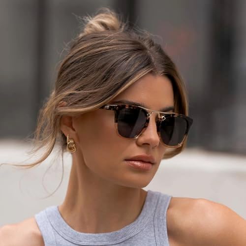 WearMe Pro WMP Eyewear - Gafas de sol polarizadas de gran tamaño para mujer: estilo vintage cuadrado con puente de doble barra de metal