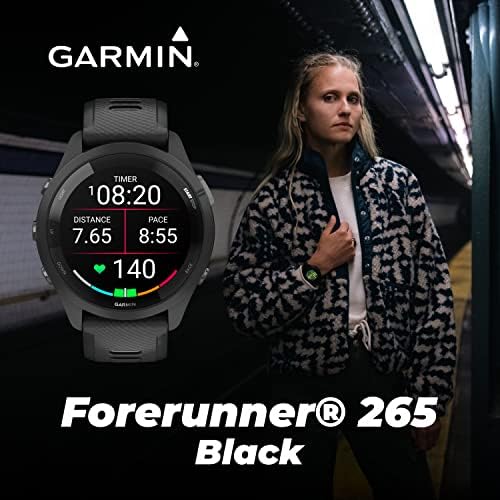 Wearable4U Garmin Forerunner 265 Music GPS Running 46 mm Smartwatch  Black with AMOLED 1 3 in Touchscreen Display White Earbuds Bundle