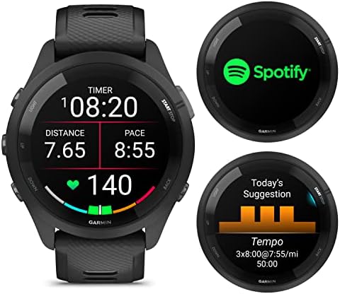 Wearable4U Garmin Forerunner 265 Music GPS Running 46 mm Smartwatch  Black with AMOLED 1 3 in Touchscreen Display White Earbuds Bundle
