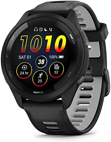 Wearable4U Garmin Forerunner 265 Music GPS Running 46 mm Smartwatch  Black with AMOLED 1 3 in Touchscreen Display White Earbuds Bundle