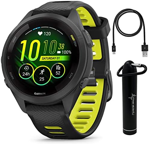 Wearable4U Garmin Forerunner 265 Music GPS Running 46 mm Smartwatch  Black with AMOLED 1 3 in Touchscreen Display White Earbuds Bundle