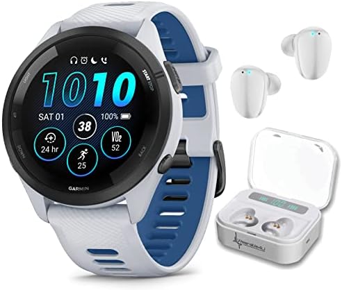 Wearable4U Garmin Forerunner 265 Music GPS Running 46 mm Smartwatch  Black with AMOLED 1 3 in Touchscreen Display White Earbuds Bundle