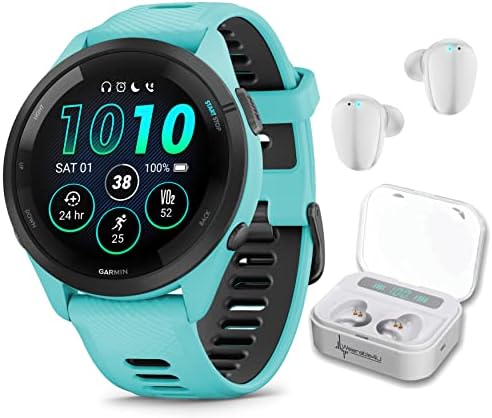 Wearable4U Garmin Forerunner 265 Music GPS Running 46 mm Smartwatch  Black with AMOLED 1 3 in Touchscreen Display White Earbuds Bundle
