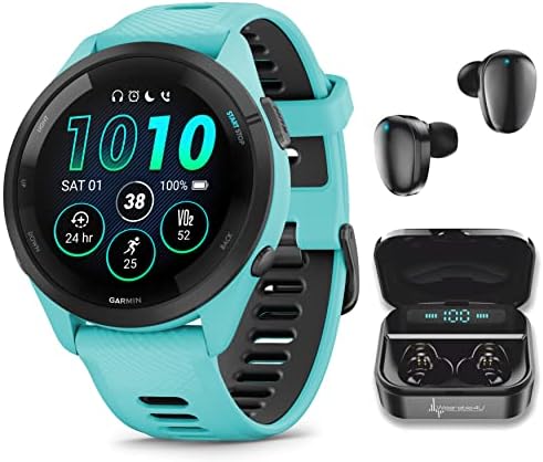 Wearable4U Garmin Forerunner 265 Music GPS Running 46 mm Smartwatch  Black with AMOLED 1 3 in Touchscreen Display White Earbuds Bundle