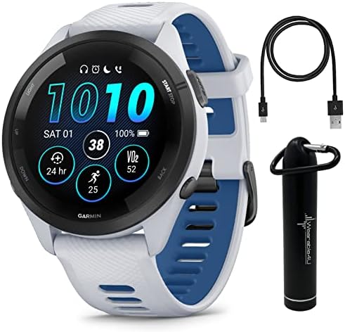 Wearable4U Garmin Forerunner 265 Music GPS Running 46 mm Smartwatch  Black with AMOLED 1 3 in Touchscreen Display White Earbuds Bundle