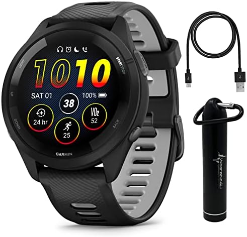 Wearable4U Garmin Forerunner 265 Music GPS Running 46 mm Smartwatch  Black with AMOLED 1 3 in Touchscreen Display White Earbuds Bundle