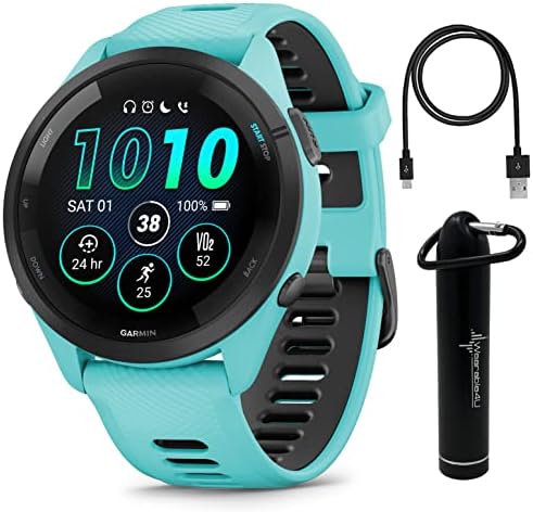 Wearable4U Garmin Forerunner 265 Music GPS Running 46 mm Smartwatch  Black with AMOLED 1 3 in Touchscreen Display White Earbuds Bundle