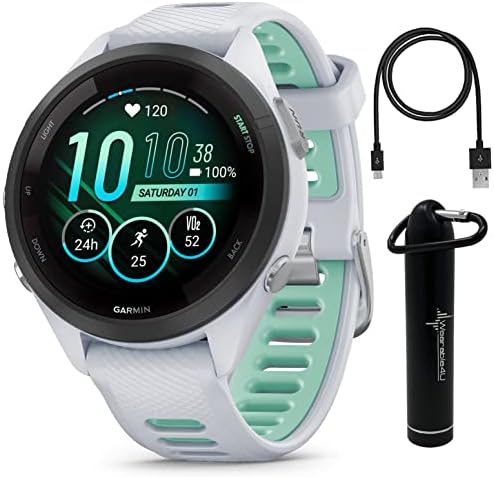 Wearable4U Garmin Forerunner 265 Music GPS Running 46 mm Smartwatch  Black with AMOLED 1 3 in Touchscreen Display White Earbuds Bundle