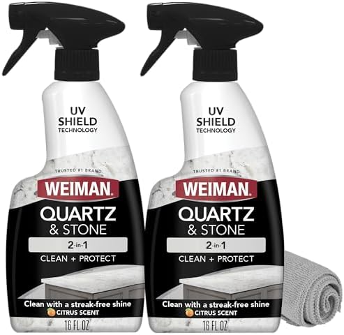 Weiman Quartz Countertop Cleaner and Polish  2 Pack w/Micro Towel  Clean and Shine Your Quartz Countertops Islands and Stone Surfaces with Ultra Violet Protection