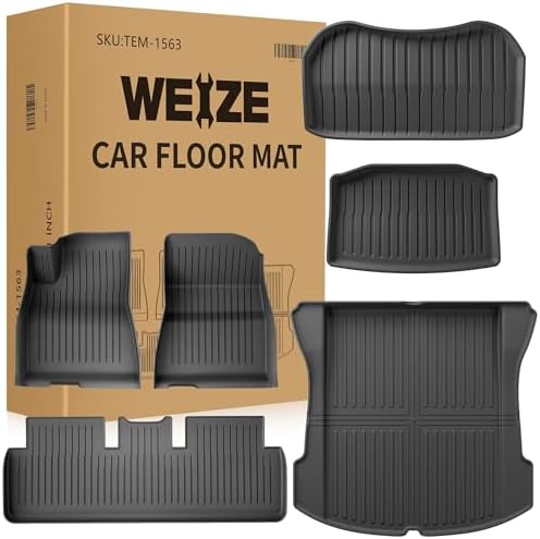 Weize Floor Mats for Model 3 5 Seat 2021 2023 2022 All Weather TPE Cargo Liner Floor Mats and Cargo Trunk Mats Accessories  Set of 6 Mats