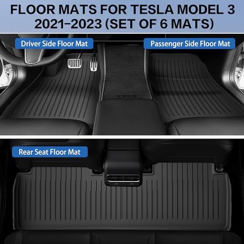 Weize Floor Mats for Model 3 5 Seat 2021 2023 2022 All Weather TPE Cargo Liner Floor Mats and Cargo Trunk Mats Accessories  Set of 6 Mats
