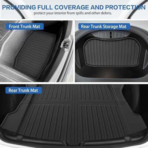 Weize Floor Mats for Model 3 5 Seat 2021 2023 2022 All Weather TPE Cargo Liner Floor Mats and Cargo Trunk Mats Accessories  Set of 6 Mats