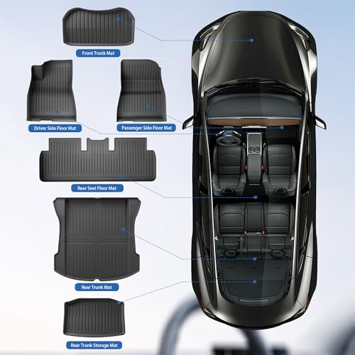Weize Floor Mats for Model 3 5 Seat 2021 2023 2022 All Weather TPE Cargo Liner Floor Mats and Cargo Trunk Mats Accessories  Set of 6 Mats