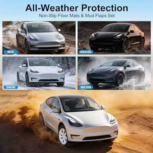 Weize Floor Mats for Tesla Model Y Juniper 2025 2026 All Weather 9Pcs Cargo Liners & 4Pcs Mud Flaps No Drill Splash Guards Interior Accessories