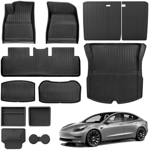 Weize Tesla Model 3 Highland 2025 2024 Accessories 12 PCS Full Set   All Weather Floor Mats & Center Console Organizer Combo   8PCS Floor Liners   4 PCS Double Layer Console Organizer
