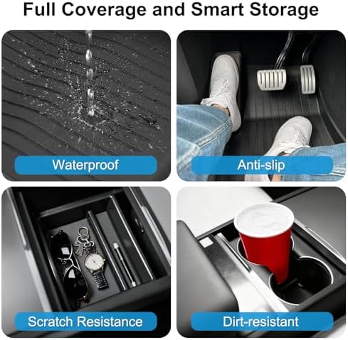Weize Tesla Model 3 Highland 2025 2024 Accessories 12 PCS Full Set   All Weather Floor Mats & Center Console Organizer Combo   8PCS Floor Liners   4 PCS Double Layer Console Organizer