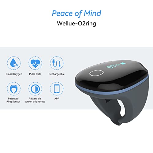 Wellue O2ring Pulse Oximeter   Rechargeable Bluetooth Oxygen Saturation Monitor with Reminder  Wearable O2 Meter Continuous Tracking of Oxygen Level and Pulse Rate with Free APP & PC Software