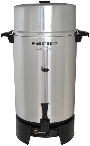 West Bend 33600 Coffee Urn Commercial Highly Polished Aluminum NSF Approved Features Automatic Temperature Control Large Capacity with Fast Brewing and Easy Clean Up  100 Cup  Silver
