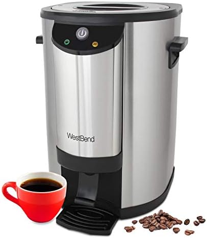 West Bend 33600 Coffee Urn Commercial Highly Polished Aluminum NSF Approved Features Automatic Temperature Control Large Capacity with Fast Brewing and Easy Clean Up  100 Cup  Silver