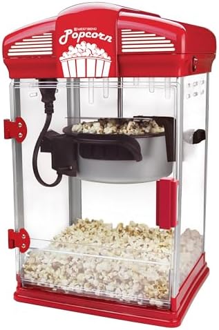 West Bend Stir Crazy Movie Theater Popcorn Popper  Gourmet Popcorn Maker Machine with Nonstick Popcorn Kettle  Measuring Tool and Popcorn Scoop for Popcorn Machine  4 Qt   Red